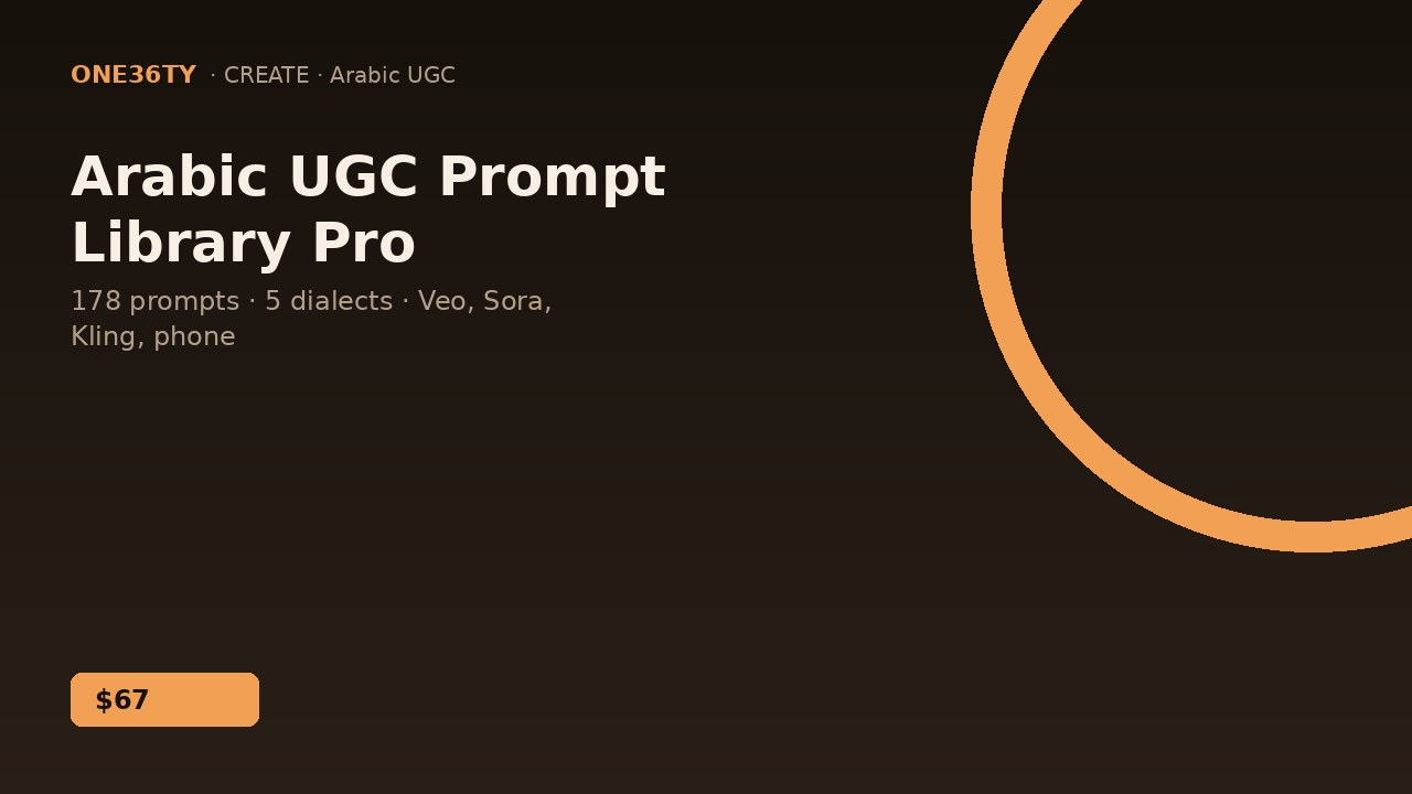 Arabic UGC Prompt Library Pro — 178 prompts, 5 dialects